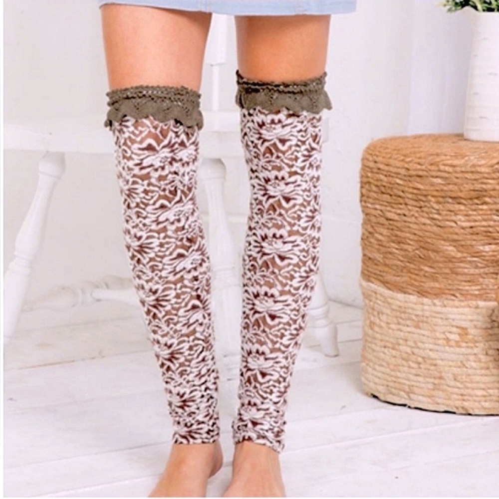 54. Semi Laced Knee Length Floral Crochet Leg Warmers